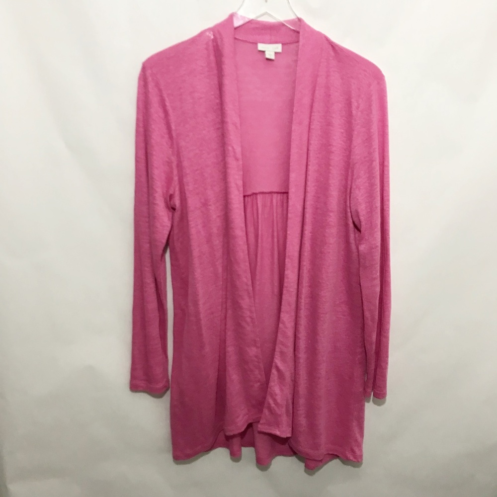 J Jill Love Linen Open Front Long Sleeve Cardigan Size M Pink Casual Lightweight